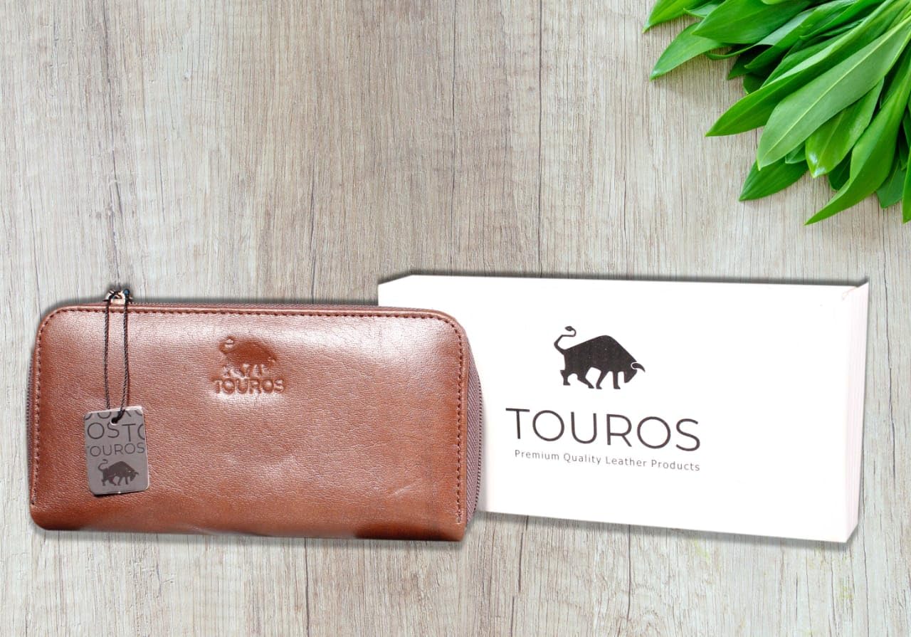 Leather Wallet for Women, Bifold Card Holder, Zipper Clutch, Brown Elegant Purse, Genuine Cowhide