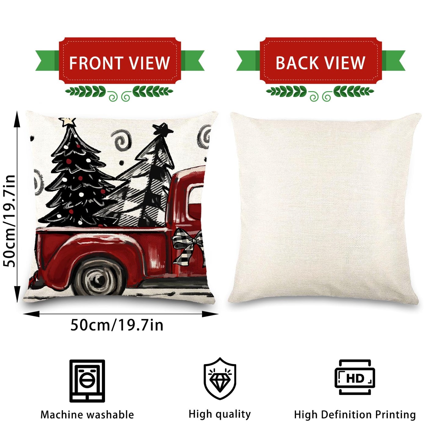 DIYDEC 4pcs Christmas Pillow Covers 20x20 Inch Red Pillow Covers Xmas Decorations Buffalo Tree Truck Merry Christmas Pillows Winter Holiday Farmhouse Seasonal Throw Case Decor for Sofa Couch