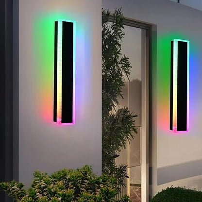 MELUCEE 2 Packs 24in Long Outdoor RGB LED Wall Lights, 5.1in Wide Exterior Wall Light Fixtures Black Dimmable Long Strip Wall Sconce with Remote Control for House Garage Patio Porch, IP65 Waterproof