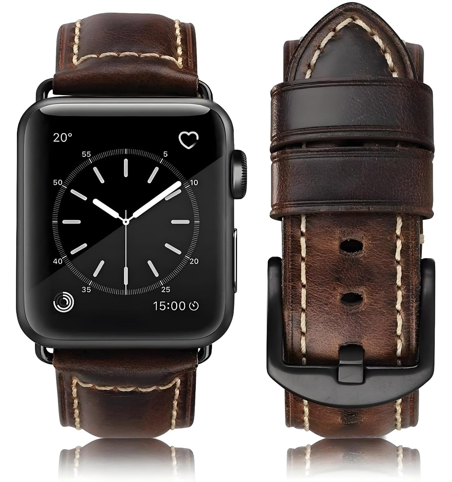 HUAFIY Compatible iWatch Band 38mm 40mm 41mm42mm, Top Grain Leather Band Replacement Strap iWatch Series 11/10/9/8/7/6/5/4/ 3/ 2/ 1,apple SE Sport, Ultra 3 2 1 (Retro coffee+Black Buckle, 38mm 40mm41mm)