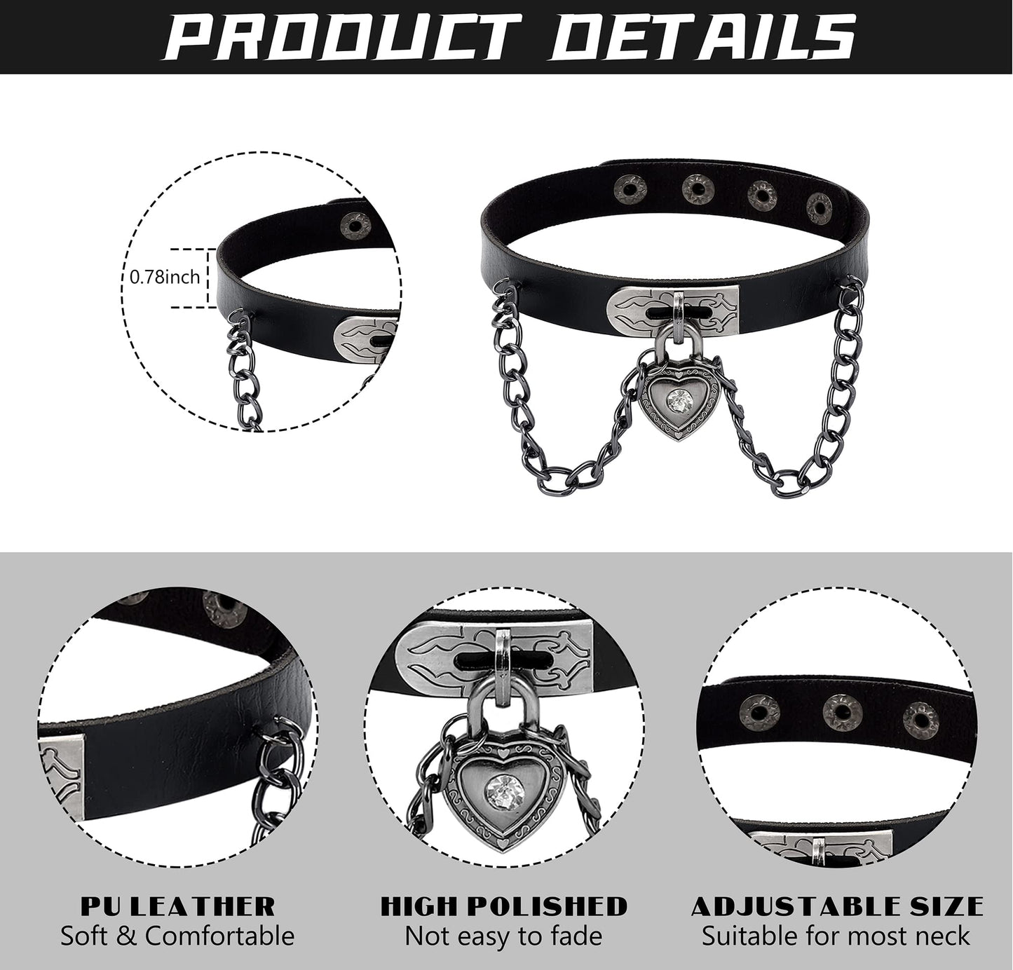 HAIAISO 6-9pcs Leather Punk Goth Choker Necklace - Love Heart Spiked Adjustable Pu Choker Collar for Women