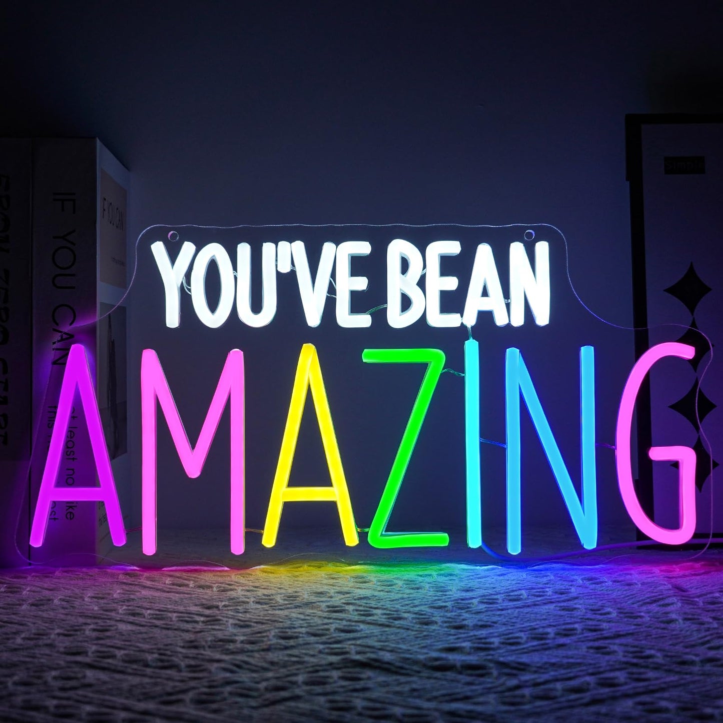 Virlusy You've Bean Amazing Neon Sign for Wall Decor Dimmable Positive Letters Led Light Up Signs LED Neon Light for Classroom Decor for Library Study Room Cafe Bedroom Art Decor Birthday Gift