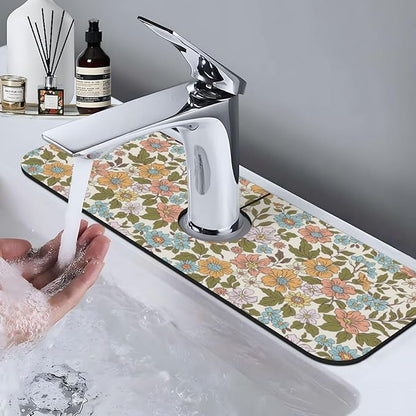 Faucet Draining Mat For Kitchen Sink, Colorful Flowers Floral Diatom Mud