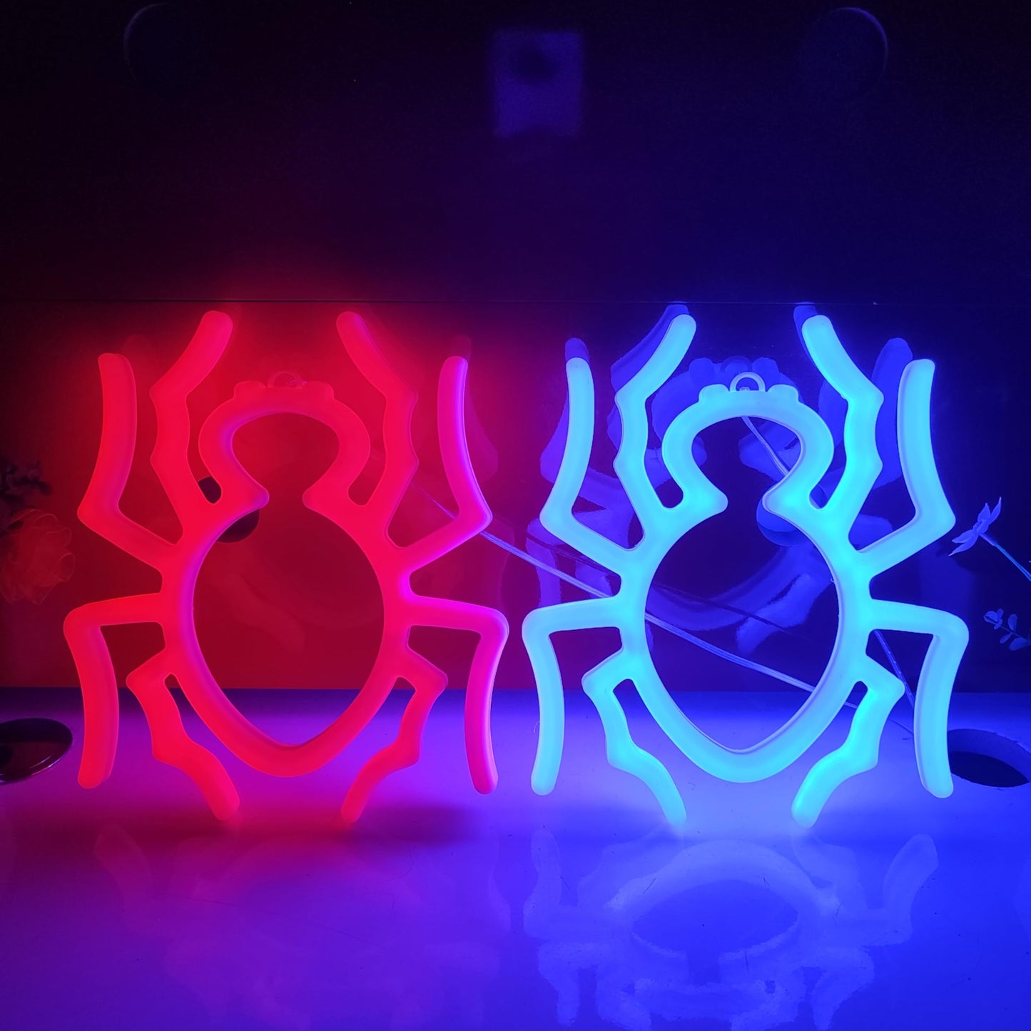 JYWJ Spider Double Sided Neon Signs,USB or 3-AA Battery Powered Neon Light,LED Desktop Wall Decoration,Various Parties,Decoration Of Business Premises (Blue)