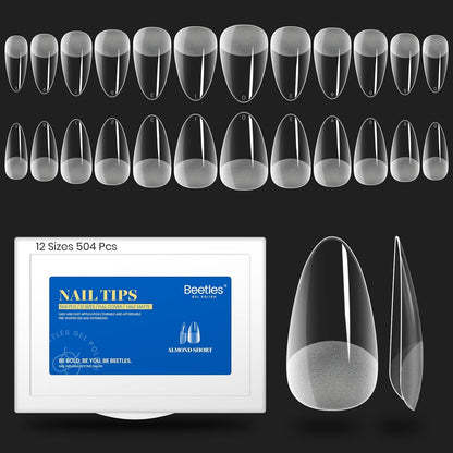 Beetles Gel Nail Kit Short Almond, 240Pcs Easy Nail Extension Set Shaped Clear Tips with 5 in 1 Nail Glue Base & Top Coat and Mini UV Lamp, Nail Tips Art Acrylic Nail Kit Gifts for Women