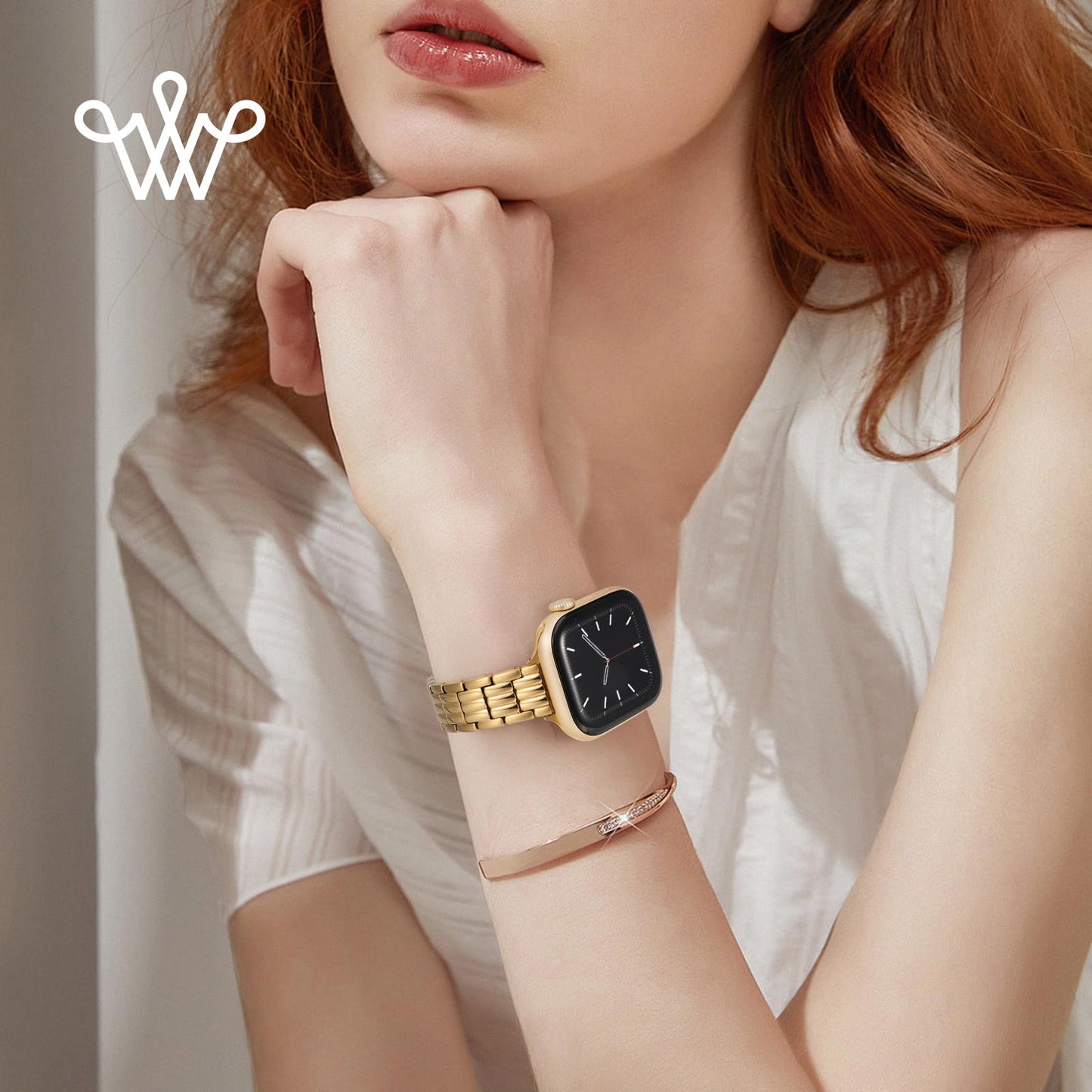 Wearlizer Slim Metal Band Compatible with Apple Watch Bands 41/40/38/42mm Women, Dressy Thin Stainless Steel Strap Silver Link Bracelet for iWatch Series 11 10 9 8 7 6 5 4 3 2 1 SE Gold