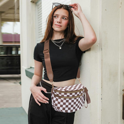 Nylon Crossbody Bags Bum Bag for Women Large Sling Bag Purse with Adjustable Strap（Black）