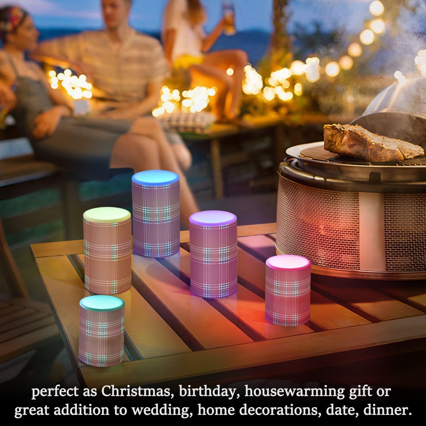 ALAZA Flickering Flameless Candles Red Tartan Buffalo Plaid Checkered Battery Operated Candles with Remote Timer LED Pillar Votive Candles Set of 2 for Holiday Decor