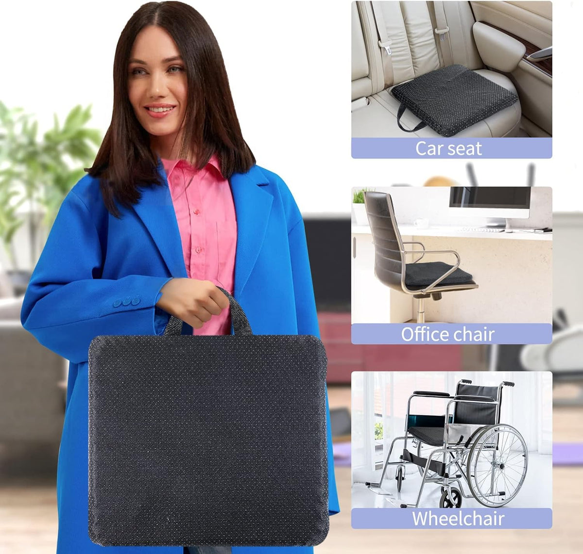 Fzitiy Gel Seat Cushion, for Long Sitting -Double Thick Gel Seat Cushion Breathable Honeycomb Chair Cushion with Non-Slip Cover for Office Chair Car, Wheelchair, Long Trips,Relief Sciatica Pain