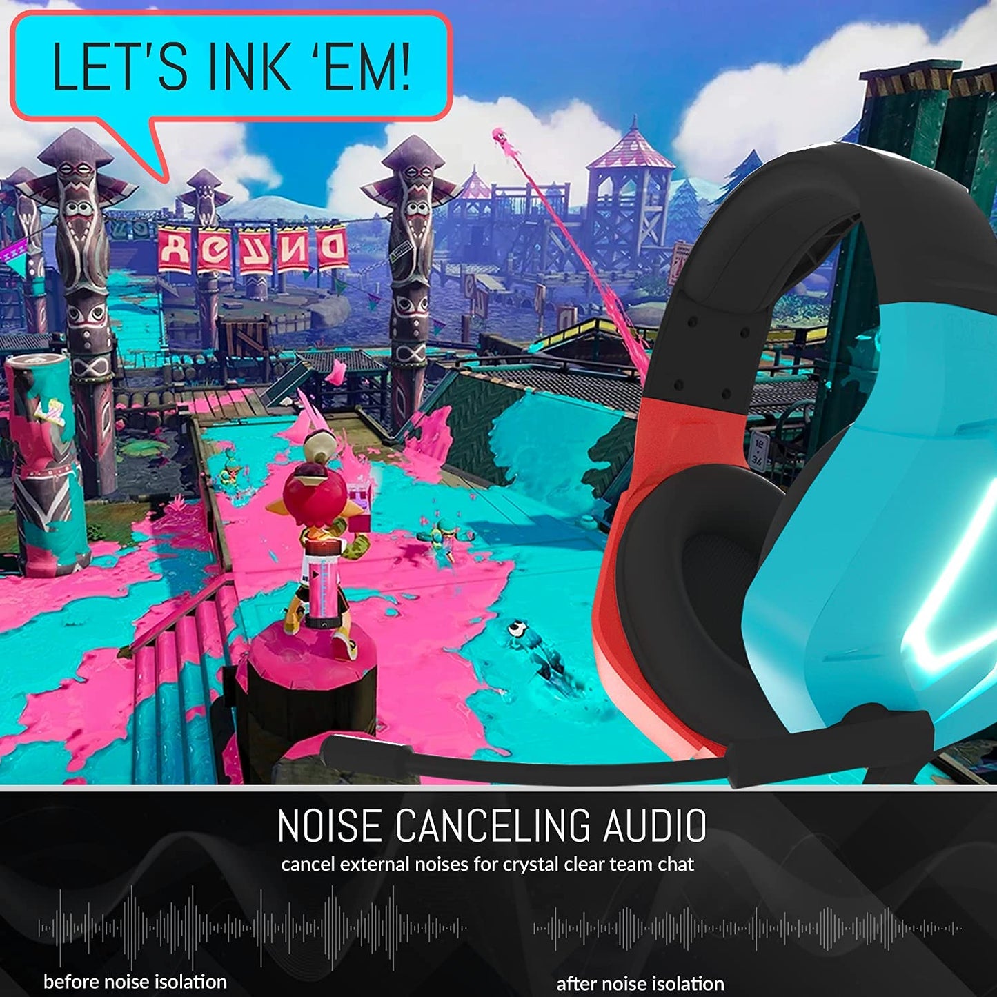 Orzly Gaming Headset with Mic for Nintendo Switch OLED and Lite Joycon Color Match with Led Light Microphone & Remote - Hornet RXH-20 Tanami Edition