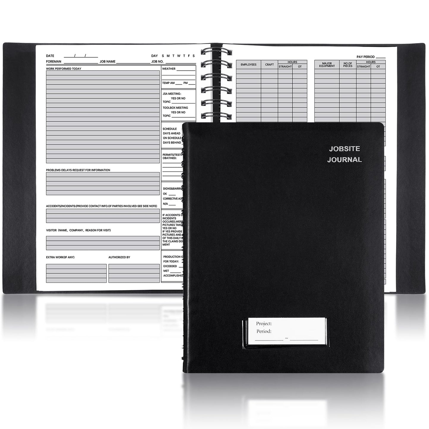 Fuyoooo Jobsite Journal 7 x 10 Inch Construction Daily Log Activity Record Construction Planner for Work Project Job Management