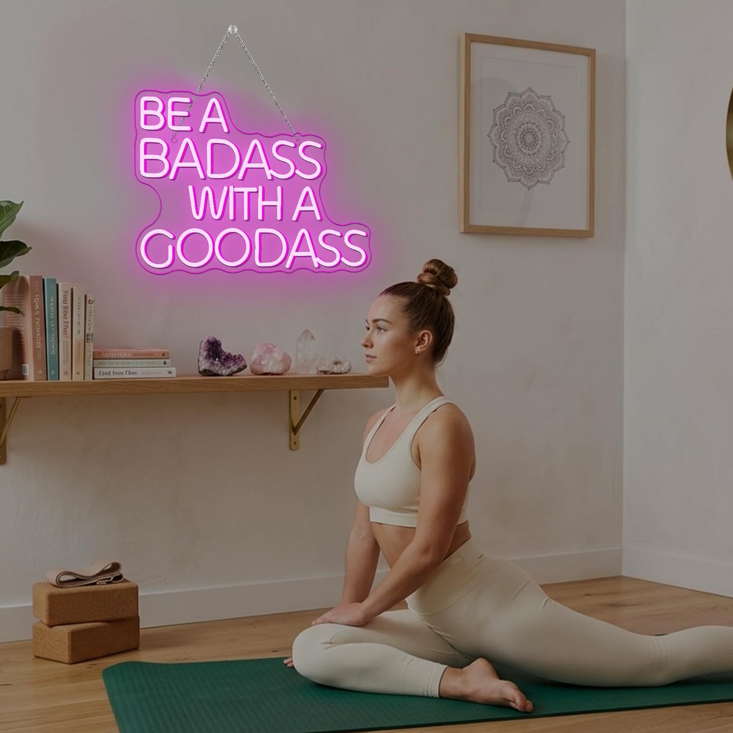Gym Neon Sign with Pink LED Content Neon Light BE A BADASS WITH A GOODASS Light Signs for Wall Art Decor in Bar Club Ideal Birthday Gift for Teens and Adult Home Gym