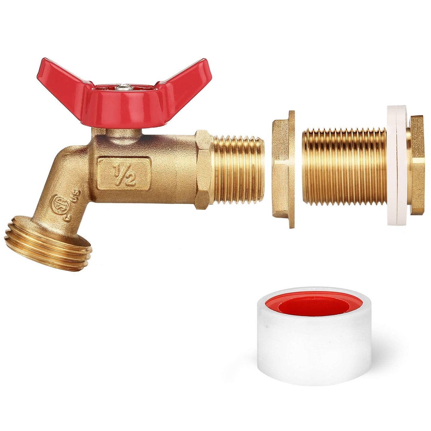 WADEO Rain Barrel Spigot, Brass Water Spigot with Bulkhead Fitting, Rain Water Faucet Kit with Thread Tape