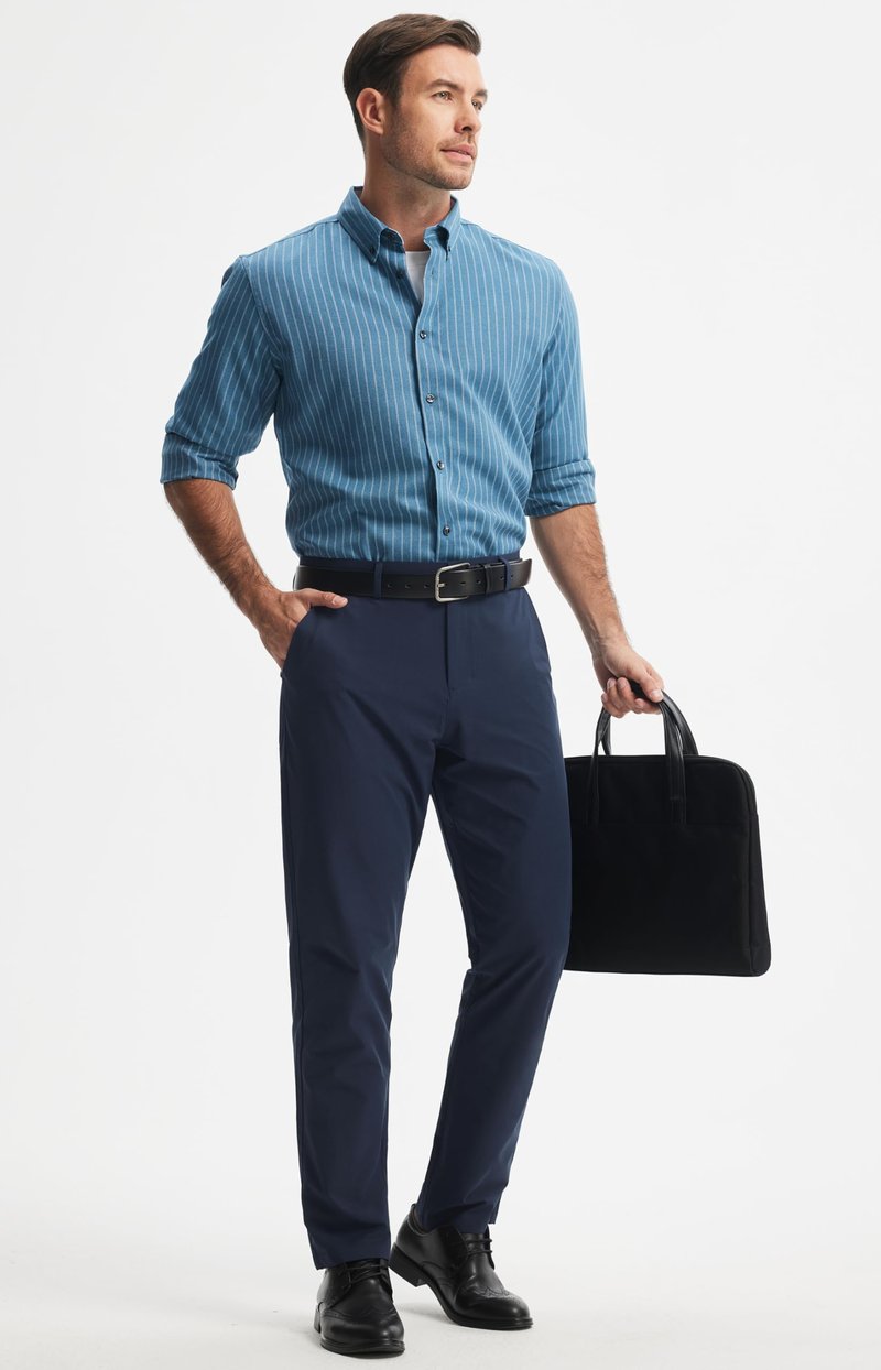 Libin Men's All Day Comfy Golf Pants Work Dress Pants 34" Quick Dry Lightweight Business Casual Trousers for Men with Pockets, Navy Blue, 32W x 34L