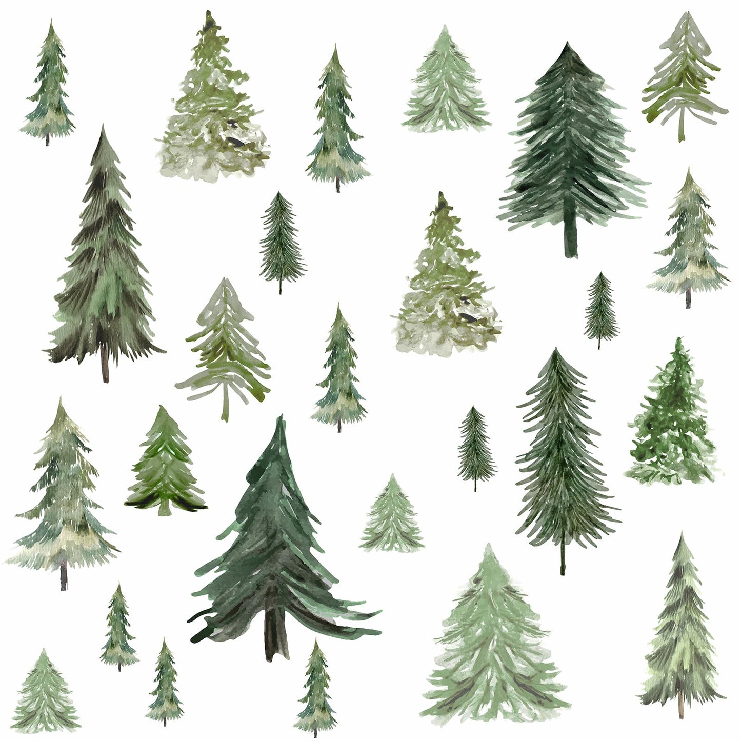 Watercolor Tree Wall Stickers Small Pine Tree Wall Decal Green Trees Wall Window Stickers Removable Forest Trees Decals Peel and Stick Small Tree Wall Decals for Bedroom Living Room Nursery