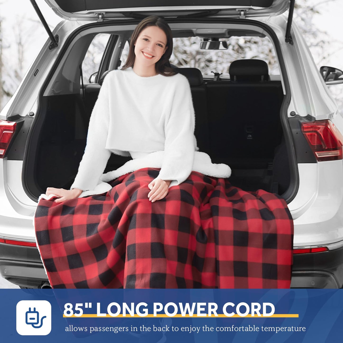 Sealy 12-Volt Heated Car Blanket, Portable Electric Blanket with 3 Heating Levels & 4 Hours Auto Off for Car, Truck, SUV, RV or Camping, Machine Washable, 59" X 43", Charcoal