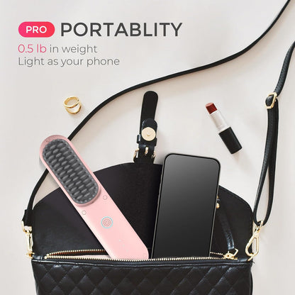 TYMO Cordless Hair Straightener Brush - Porta PRO Portable Straightening Brush for Travel, Mini Ionic Hot Comb Straightener for Women, Lightweight on-The-go, Cordless and Fast Charger Dual Power