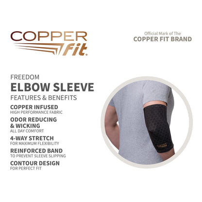 Copper Fit unisex adult Elbow Compression Sleeve Hosiery, Black, Large US