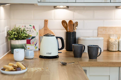 Russell Hobbs Colours+ 24994-70 Kettle [1.0 L] Stainless Steel Cream (2400 W, Quick Boil Function, Removable Limescale Filter, External Water Level Indicator, Small Travel Kettle)