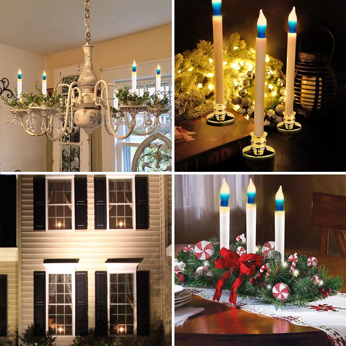 GOOTHY 12 Pack White Blue Christmas Flame Shape Light Bulbs, C18 Candle Light Replacement Bulbs for Christmas Hanukah Electric Candles Chandeliers- 7 Watts /120 Volts/ E12 Candelabra Base- White/Blue