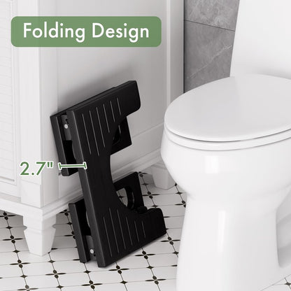 Bathway Squatting Potty Stool, Foldable Toilet Stool Squat for Adult, Bamboo Poop Stool, Foot Step Stools, Anti-Slip Pooping Stools for Bathroom, Black, 7''