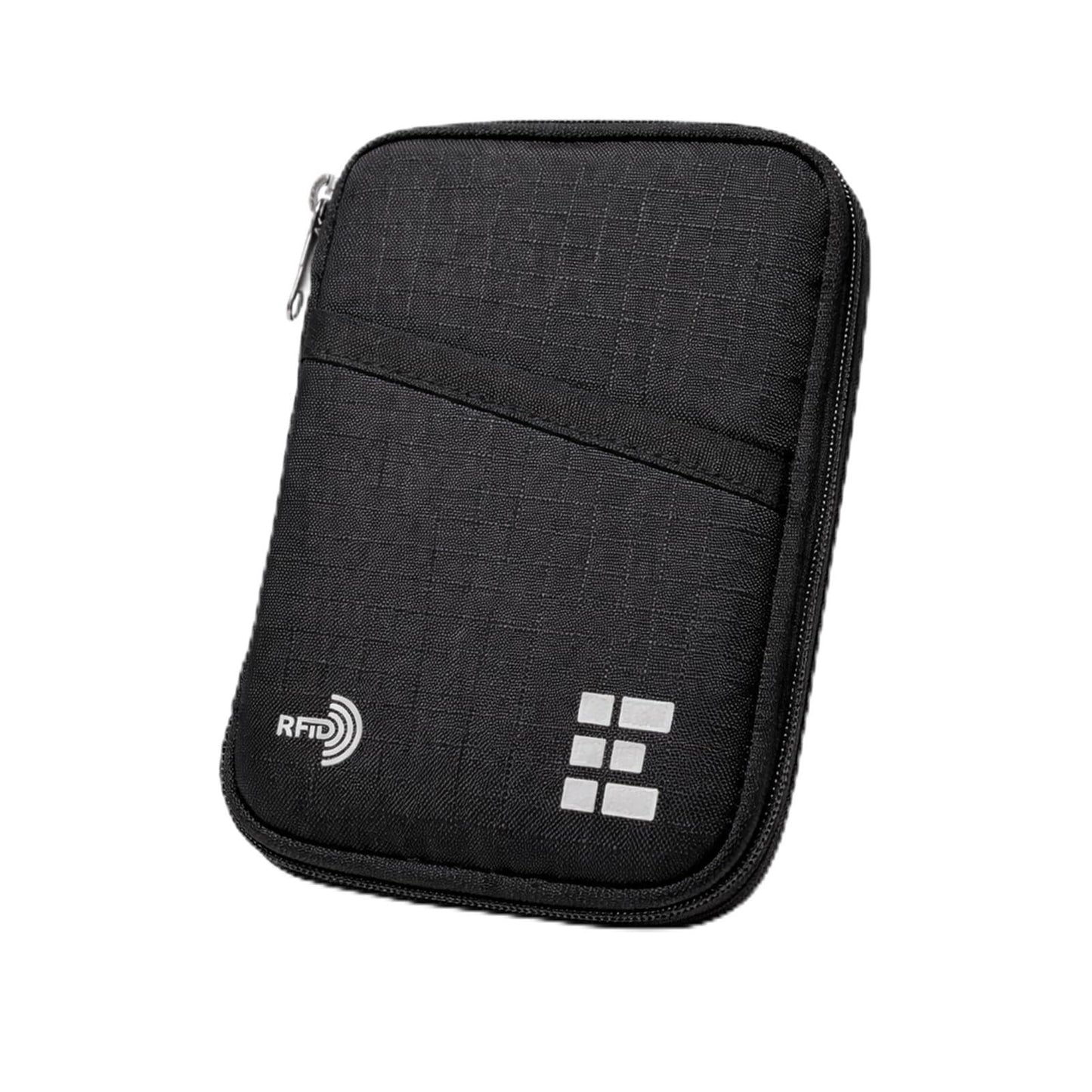 Zero Grid RFID Passport Holder & Travel Wallet, Zippered Wallet for Men & Women, Fits Passport, Cards, Cash, Tickets, ID, Sim Card; Premium & Compact Travel Document Holder - Midnight Black