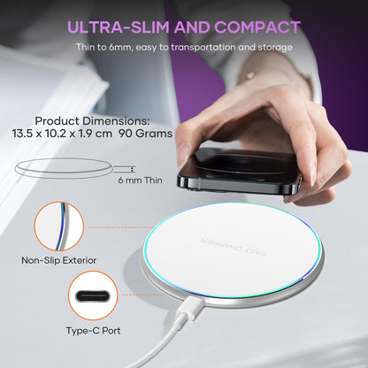Wireless Charger Compatible with iPhone 17 16 15 14 13 12 11 Pro Max/Mini/Plus/XR/X/8, 15W Max Fast Wireless Charging Pad Mat for Samsung Galaxy S23/S22/S21/S20/S10, Galaxy Buds