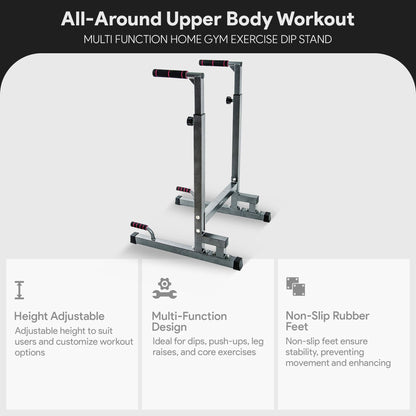 BalanceFrom Steel Frame Multi-Functional Home Gym Exercise Fitness Dip Stand Station with Adjustable Height, 500 Pound Capacity, Gray