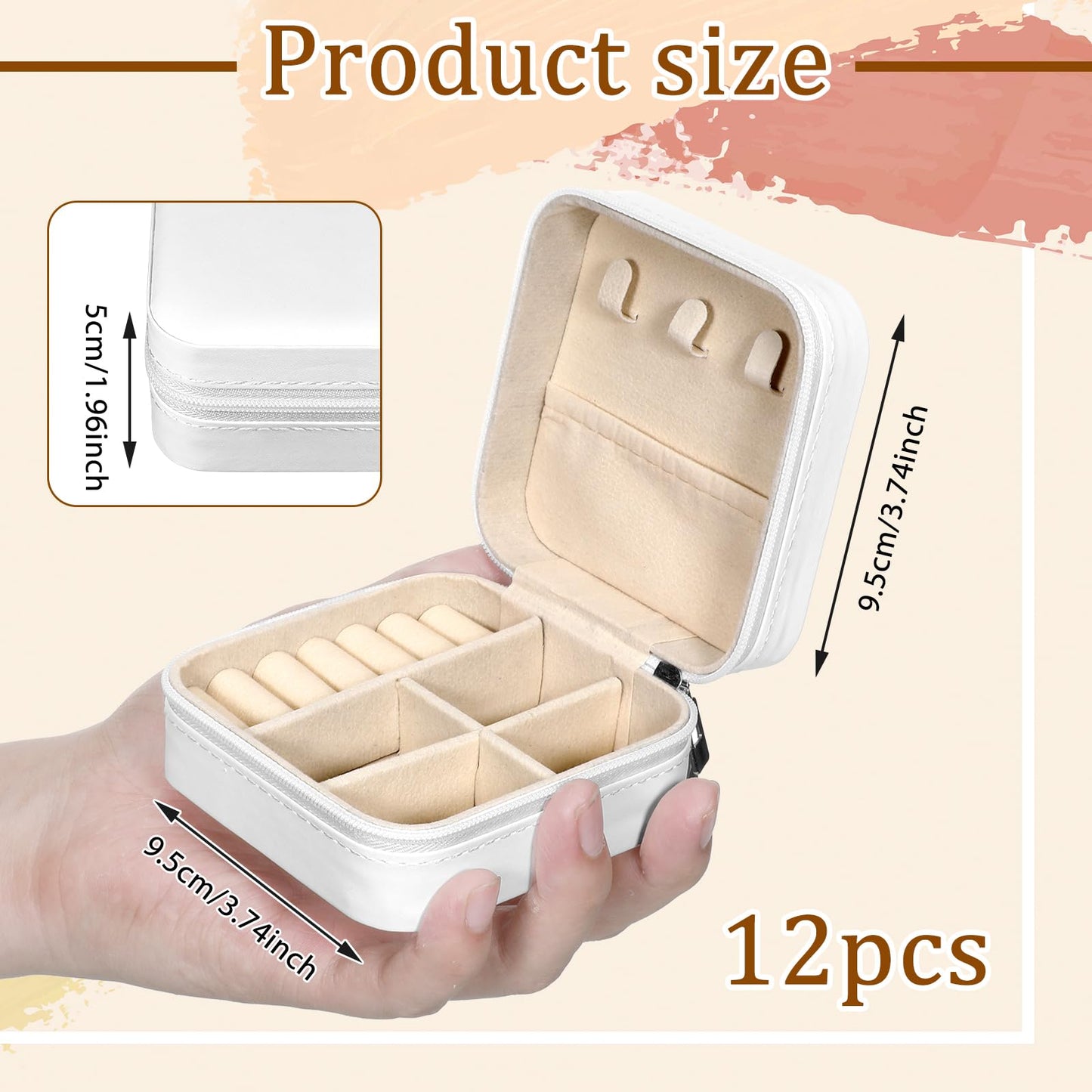 12 Pack Small Travel Jewelry Box Bulk Bridesmaid Proposal Gift Boxes Portable Mini Travel Jewelry Case PU Leather Earring Storage Box with Dividers for Women Girls Rings Necklace Earring Organizer