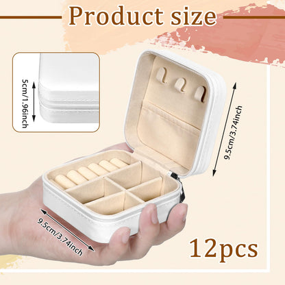 12 Pack Small Travel Jewelry Box Bulk Bridesmaid Proposal Gift Boxes Portable Mini Travel Jewelry Case PU Leather Earring Storage Box with Dividers for Women Girls Rings Necklace Earring Organizer