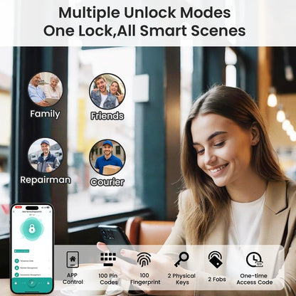 Smart Lock with Handles, Fingerprint Door Lock App Control, Keyless Entry Door Lock Set, Electronic Digital Keypad Deadbolt, Auto & One Touch Lock, Easy Installation, IP54