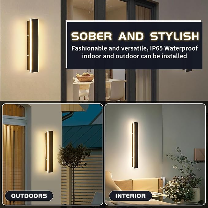 Mikeru 2 Pack Outdoor Wall Light, 11.82 Inch Front Porch Light, 3000k Black Exterior Wall Light Ip65 Waterproof Led Wall Mount Lighting, Exterior Wall Lights for House Courtyard Balcony Porch