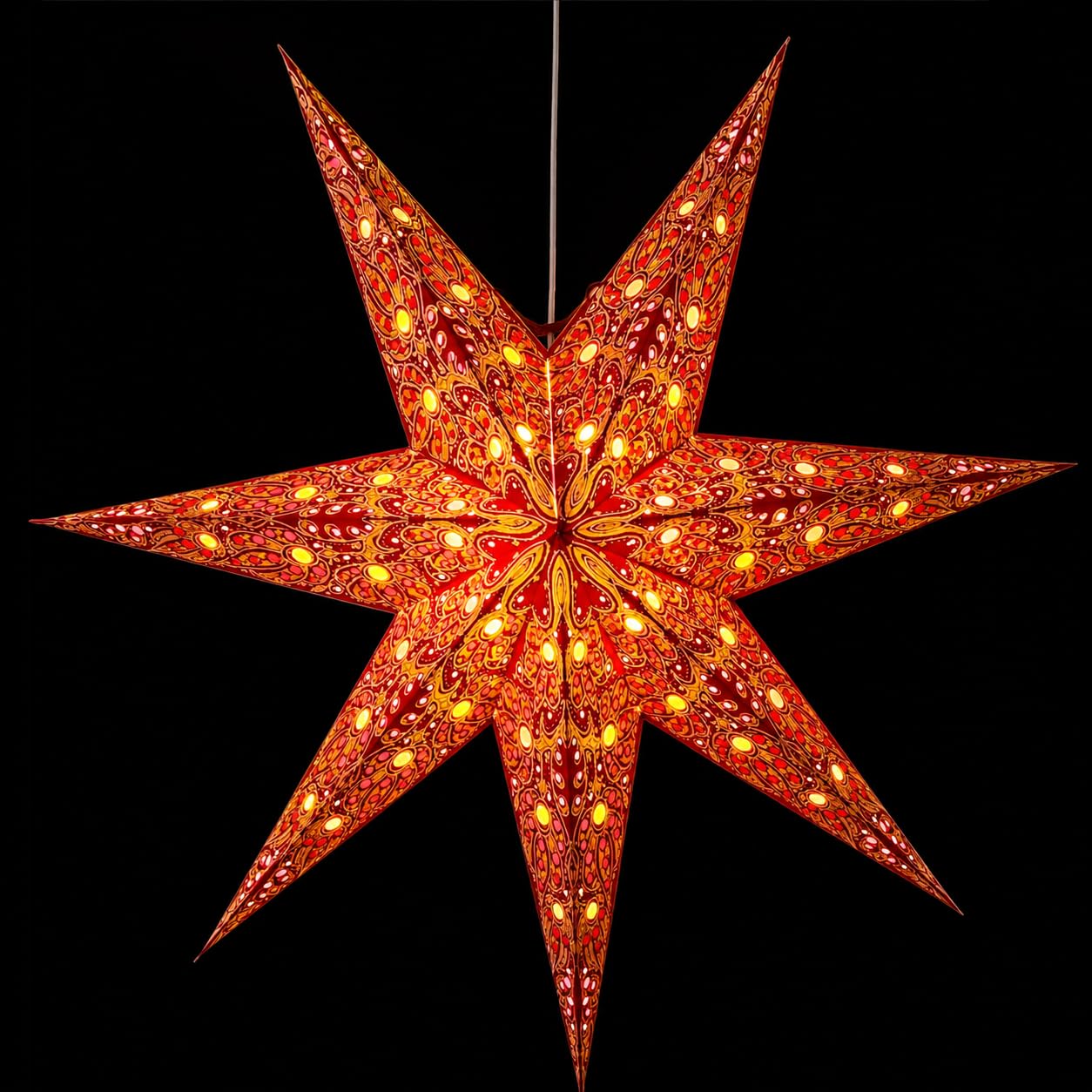 YEPSIO Lantern Lampshade Paper Star Light Shades Large 60cm Hanging Decorations for Christmas Wedding Home Decoration Birthday Party Foldable 7 Pointed Star (Bright Red, Yellow, Orange)