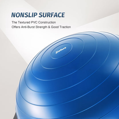 ZELUS 25in. Balance Ball | 600lb Inflatable Half Exercise Ball Wobble Board Balance Trainer w Nonslip Base | Half Yoga Ball Strength Training Equipment w 2 Bands, Pump, Extra Ball Included (Blue)