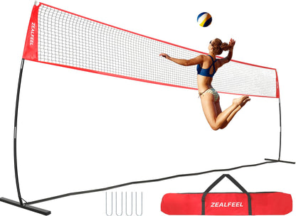 ZEALFEEL Volleyball Net, 20FT Volleyball Training Net Height Adjustable, Portable Freestanding Practice Net for Hitting or Serving Drills, Pop up Volley Ball Nets with Carry Bag for Backyard Outdoor