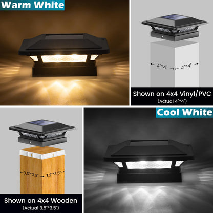 SIEDiNLAR 4x4 Solar Post Cap Lights 16 LEDs 2 Modes 3.5x3.5 4x4 Wooden Vinyl Post Light Waterproof Outdoor for Deck Fence Garden Patio Decor, Warm/Cool White (12 Pack, Black)