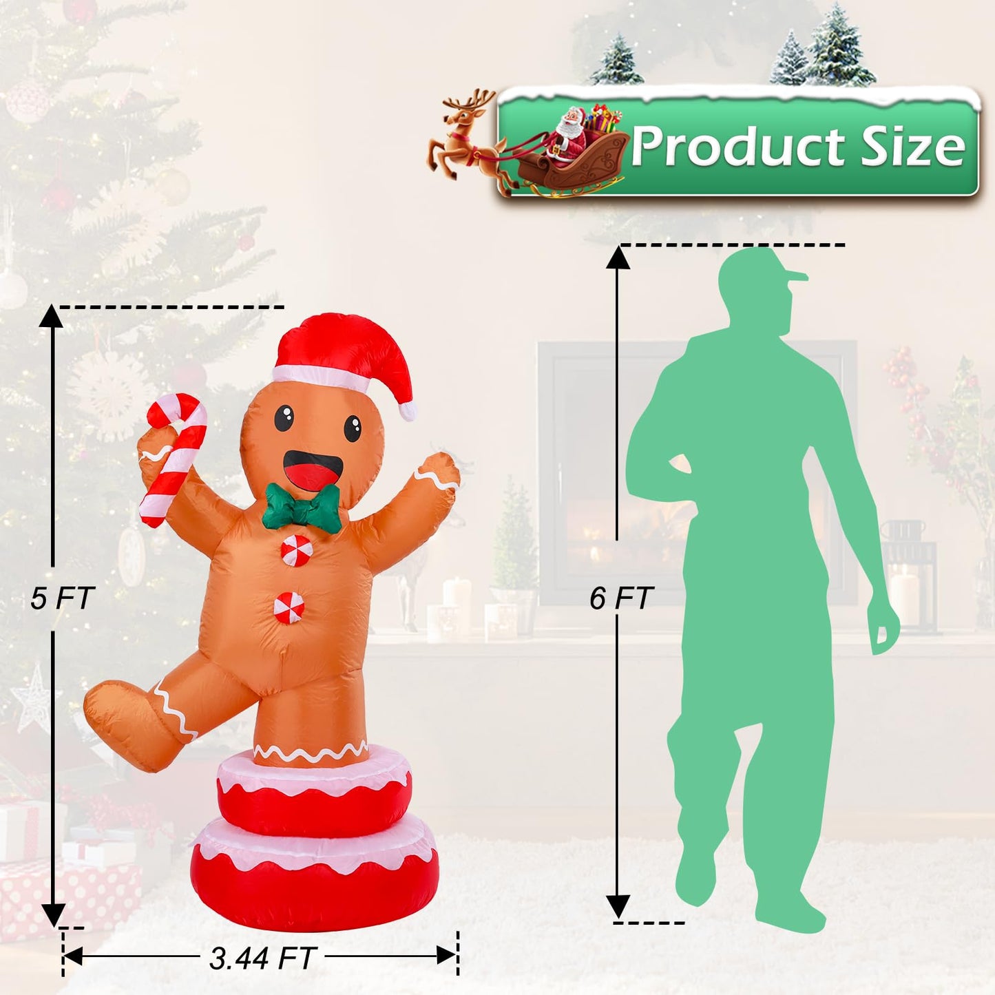 Christmas Inflatables Outdoor Decoration Inflatable Animated Rotating Gingerbread Man Giant Outdoor Indoor Blow Up LED Lighted Up Yard Lawn Garden Home Party Decor