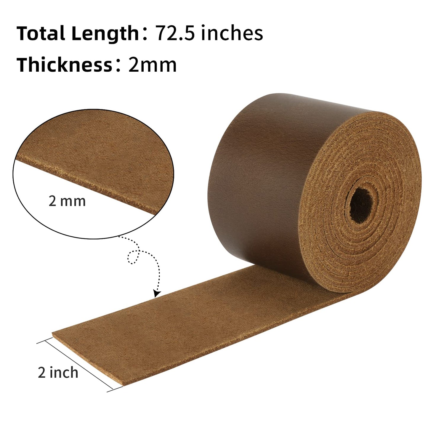 Ringsun 2 Inches Wide Flat Leather Straps for Crafts, Full Grain Leather Strips for Crafts, Tooling (2mm Thick 72.5 Inches Long Dark Brown)
