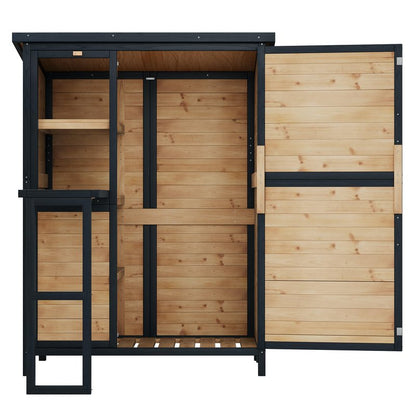 Jocisland Solid Fir Wood Outdoor Storage Shed,Garden Tool Shed with Foldable Workbench