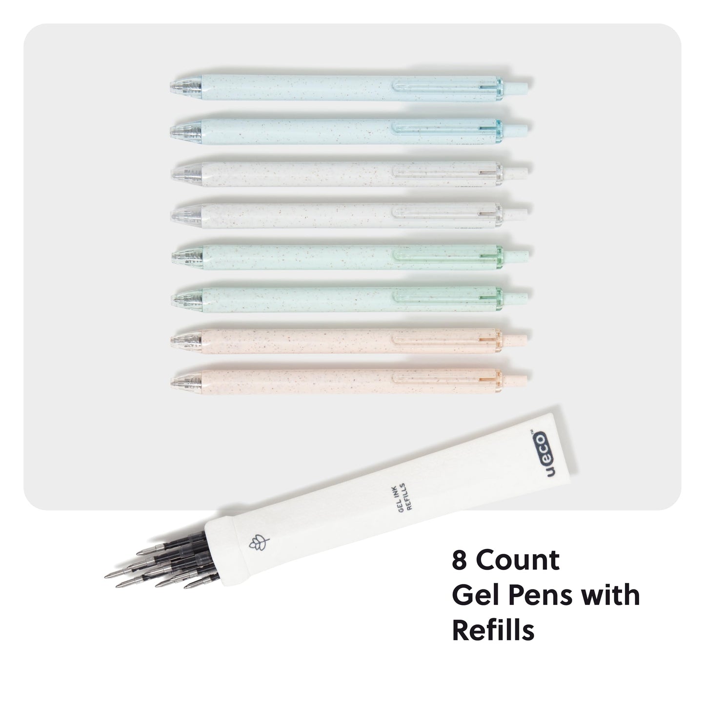 U Brands U-Eco Gel Click Pens with Refills, Set of 8, Core Speckle, Medium (0.7 mm) Point, Black Ink