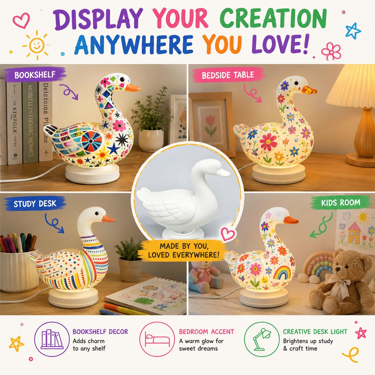 Eastyle DIY Paint Lamp Kit for Kids & Adults - USB Powered Goose Night Light with Lamp Painting Kit & Markers - Creative DIY Crafts for Teens & Unique Paint Gift for Birthday, Room Decor & Art Lovers