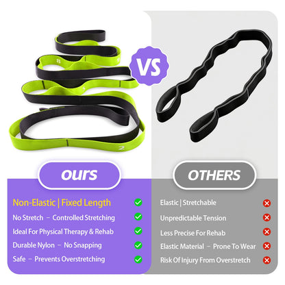 Non Elastic Stretching Strap with Loops - Yoga Straps for Physical Therapy, Durable Stretch Bands for Exercise, Flexibility Training, Hamstring & Leg Stretcher, Yoga/Pilates/Gymnastics - Green