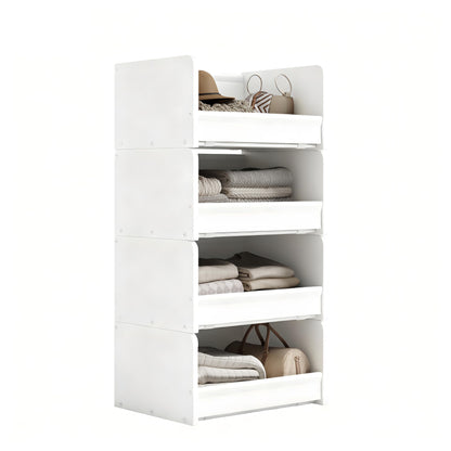 FOUCSSOMEI Closet Organizers and Storage, Stackable Closet Organizer, Wooden Frame with Polyester Fabric Shelves, Large Capacity Closet Shelf Organizer for Folded Clothes, White,Patent Design