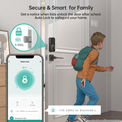 Keyless Door Lock with Handle Set - SMONET WiFi Fingerprint Smart Locks for Front Door, App Remote Control, Digital Bluetooth Keypad Deadbolt Set with Alexa, Auto Lock, Code, Fobs for Home Black