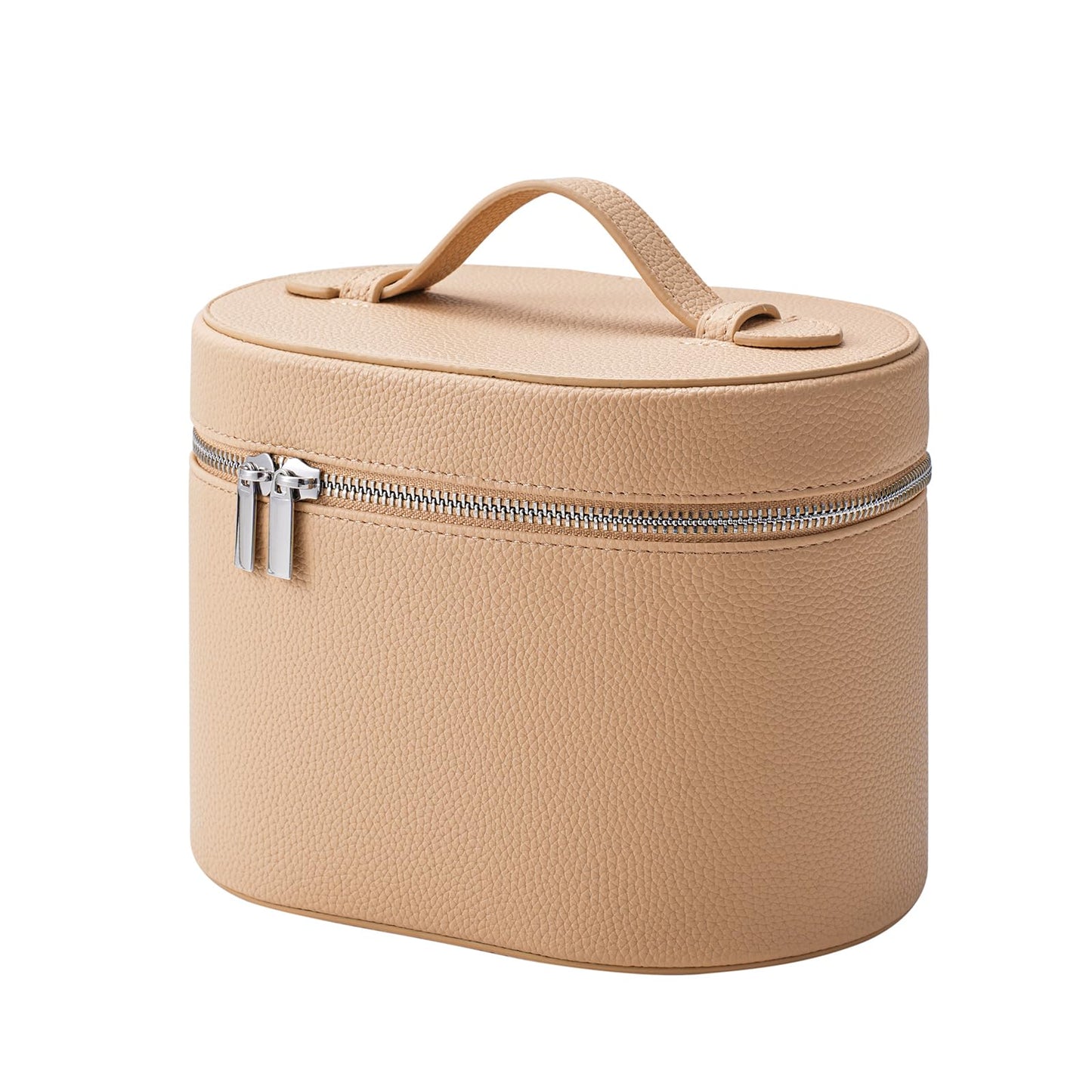 Lestikave Makeup Bag Vanity Case with Divider and Handle, Aesthetic Makeup Bags, Waterproof PU Leather Toiletry Bag for Women Girls, Portable Cosmetic Organizer Bag (04Khaki)