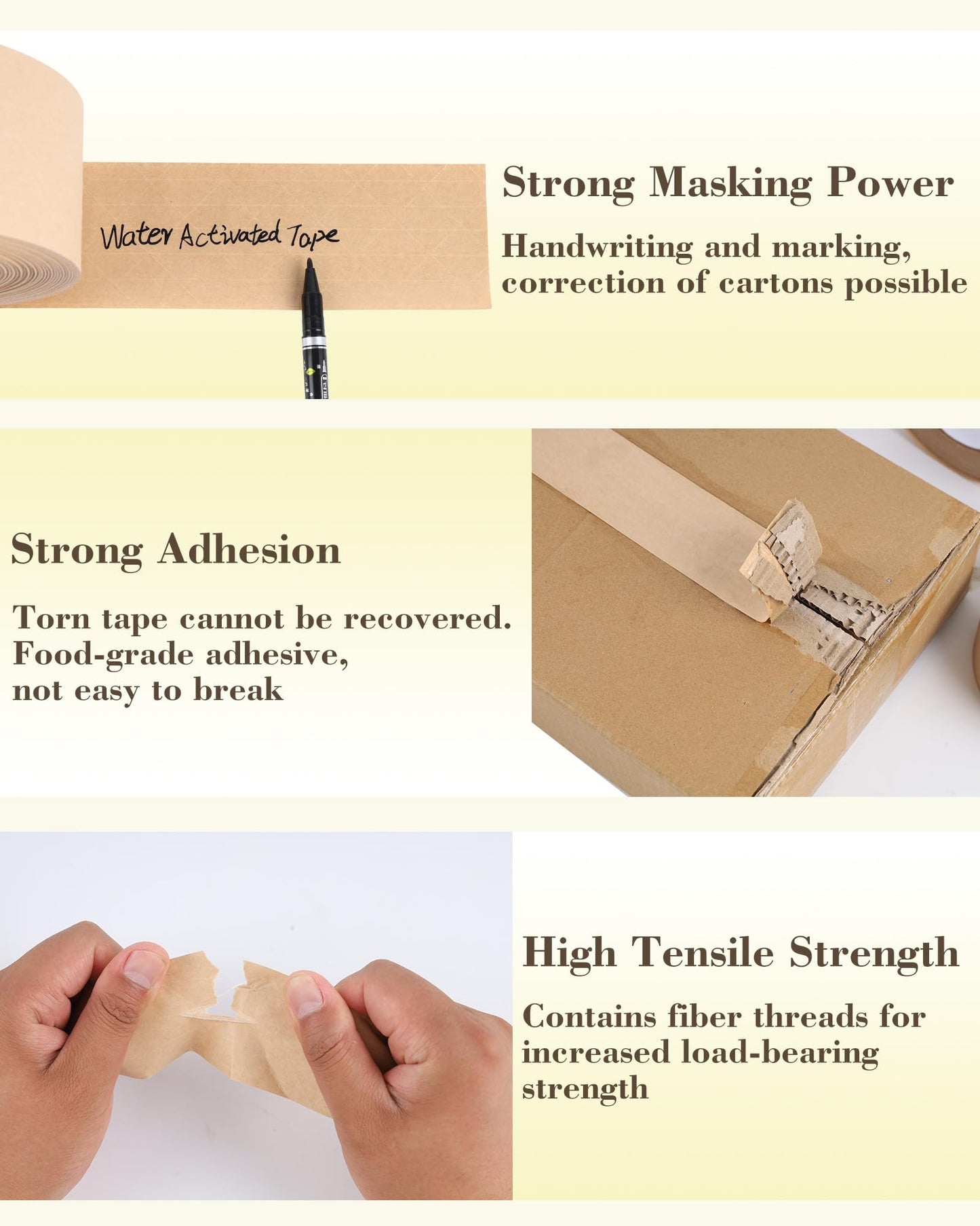 Lichamp 6-Pack Water Activated Kraft Paper Packing Tape, 2" x165 ft Heavy-Duty Eco-Friendly Packaging Tape, Writable & Recyclable for Shipping, Moving, Ecommerce Boxes