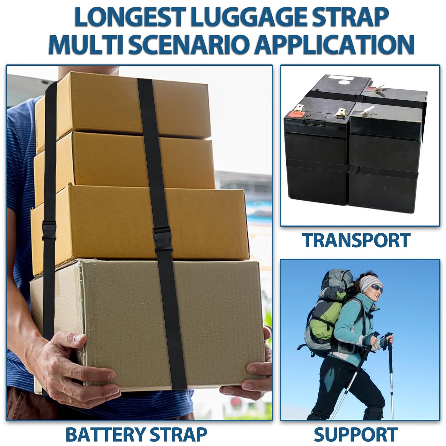 Add a Bag Luggage Strap - Heavy Duty Adjustable Suitcase Belt - Travel Accessory for 3 pcs Luggage Connecting - 3 Pack 1.5" W (Black)
