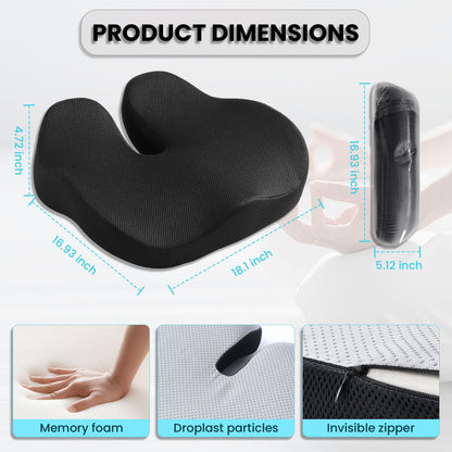 CXC Memory Foam Cushions for Office Chair – Pressure Relief Seat Cushion for Desk Chair, Car, Wheelchair, Hip & Tailbone Pain Relief Cushion for Lxx`ong Sitting, Non-Slip (Black - 3D Breathable Mesh)