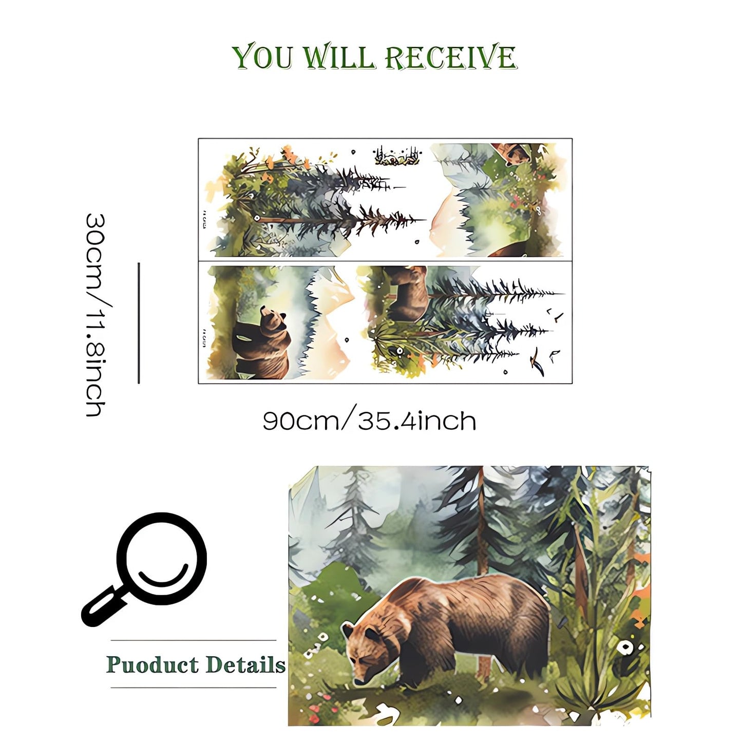 Brown Bear Dream Forest Wall Stickers, sacinora Cartoon Wild Jungle Animal Wall Decals Removable Vinyl Peel and Stick for Living Room Bedroom Nursery Sofa TV Background Art Home Decorations