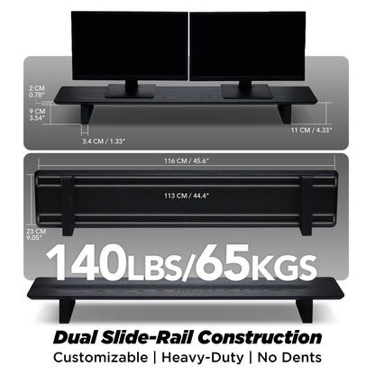 ULTRARM Moodular Wooden Monitor Stand 45.6” (116cm) Large Desk Organizer with Metal Slide Rails for Drawer, Tray, Laptop, Tablet, Phone & Headphones Customizable Riser for Organized Workspace Black
